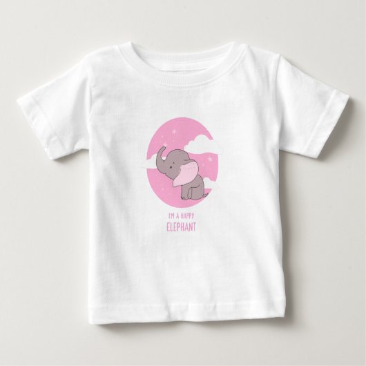 T-shirt Pour Bébé Illustration "Happy Elephant" Ciel Rose mignon Enf (Devant)