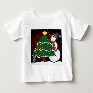 T-shirt Pour Bébé Impression d'art Surprise Bonhomme de Neige Arbre