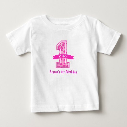 T-shirt Pour Bébé Impression guépard léopard rose pour premier 1er a (Devant)
