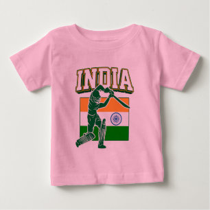T-shirt Pour Bébé Inde Cricket avec Drapeau Indien cadeau