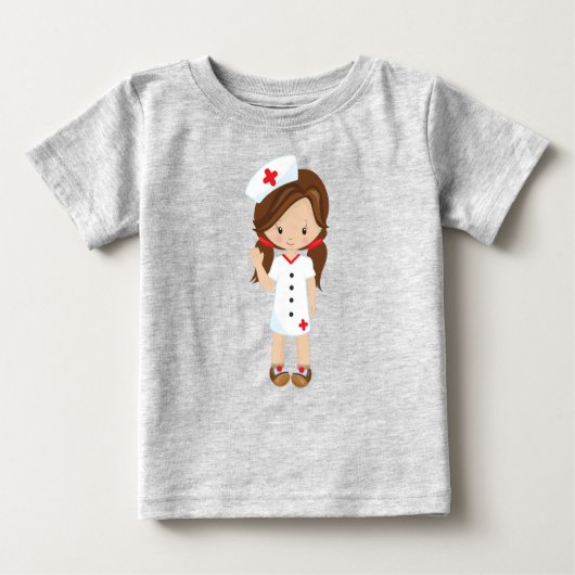 T-shirt Pour Bébé Infirmière, Médecine, Docteur, Jolie Fille, Cheveu (Devant)