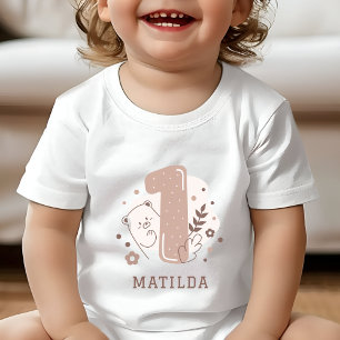 T-shirt Pour Bébé Invitation pour le 1er anniversaire de Ourson Mign