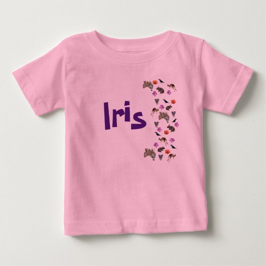 T-shirt Pour Bébé Iris, nom de fille avec la faune australienne,  (Devant)