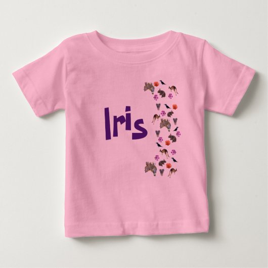 T-shirt Pour Bébé Iris, prénom avec la faune australienne, (Devant)