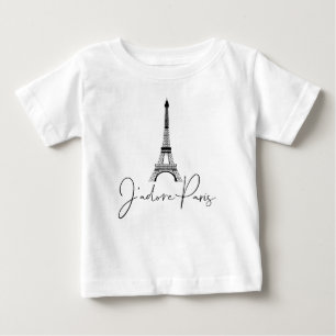 T-shirt Pour Bébé J'adore la Tour Eiffel de Paris Mignonne Blanche