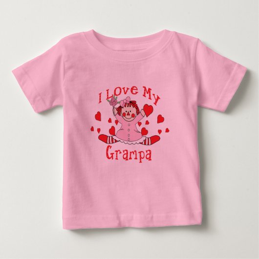 T-shirt Pour Bébé J'adore My Grampa Rag Doll & Hearts (Devant)