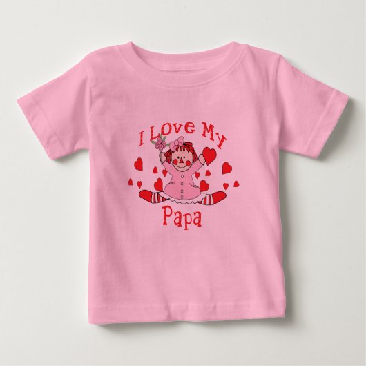 T-shirt Pour Bébé J'adore My Papa Rag Doll & Hearts (Devant)