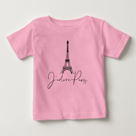 T-shirt Pour Bébé J'adore Paris Tour Eiffel Mignon Rose (Devant)