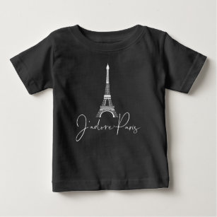 T-shirt Pour Bébé J'adore Paris Tour Eiffel Mille Noir