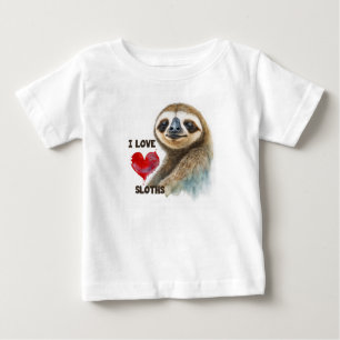T-shirt Pour Bébé J'aime les paresseux, les cartes de voeux paresseu