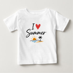 T-shirt Pour Bébé J'aime l'été - lettrage avec la plage au coucher d