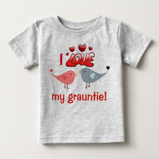 T-shirt Pour Bébé "J'aime mon grauntie !"  avec des perruches (Devant)