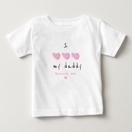 T-shirt Pour Bébé J'Aime Mon Papa Coeur Rose Personnalisé (Devant)