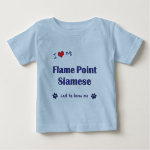 T-shirt Pour Bébé J'aime mon point de flamme siamois (le chat