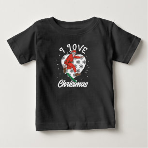 T-shirt Pour Bébé J'aime Noël Snowboard Santa Claus Drôle