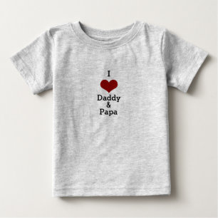 T-shirt Pour Bébé J'aime papa et papa papa papa coeur rouge