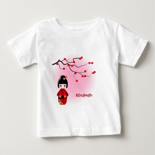 T-shirt Pour Bébé Japonaise kokeshi doll sakura nom bébé chemise fil (Devant)