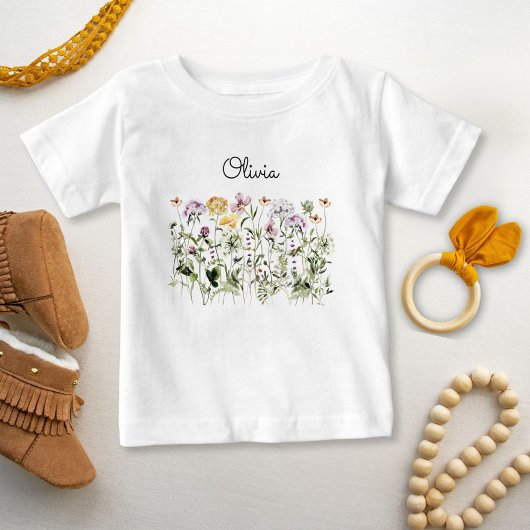 T-shirt Pour Bébé Jardin Fleur sauvage coloré monogramme