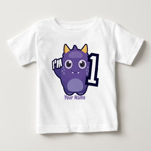 T-shirt Pour Bébé Je suis 1 Monstre Violet Anniversaire (Devant)