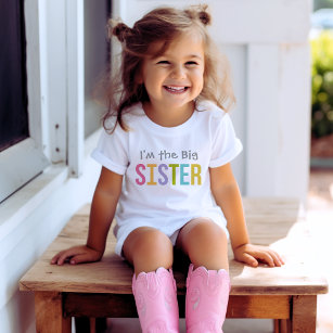 T-shirt Pour Bébé Je suis la grande soeur de la fille colorée modern