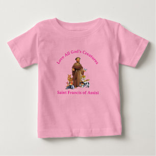 T-shirt Pour Bébé Jeune fille rose Saint François Assisi catholique