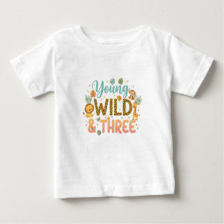 T-shirt Pour Bébé Jeune Sauvage & Trois - Anniversaire Safari