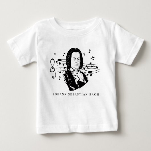 T-shirt Pour Bébé Johann Sebastian Bach Portrait et buste avec notes (Devant)