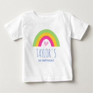 T-shirt Pour Bébé Joli 1er Anniversaire Arc-en-Ciel Nom Personnalisé