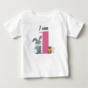 T-shirt Pour Bébé Joli 1er Anniversaire Lapin Écureuil Rose