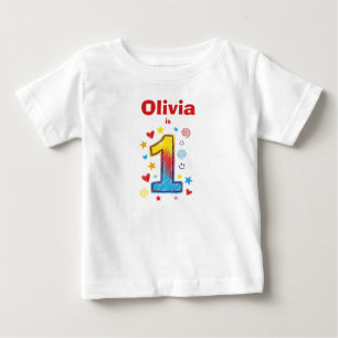 T-shirt Pour Bébé Joli Anniversaire Numéro 1 Dessiné à la Main Color