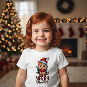 T-shirt Pour Bébé Joli Chat Merry Noël Enfant Fête Chat