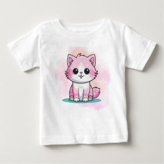 T-shirt Pour Bébé Joli Chat Rose Aquarelle Dessin Animé Animal 
