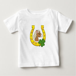 T-shirt Pour Bébé Joli Cheval Brown avec Chaussure de Cheval d'Or, S