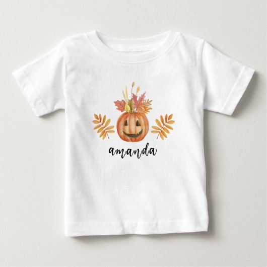 T-shirt Pour Bébé Joli Citrouille Fleur Halloween automne (Devant)