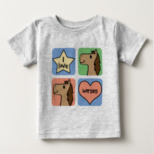 T-shirt Pour Bébé Joli Clip Art de Dessin Animé J'adore les Chevaux