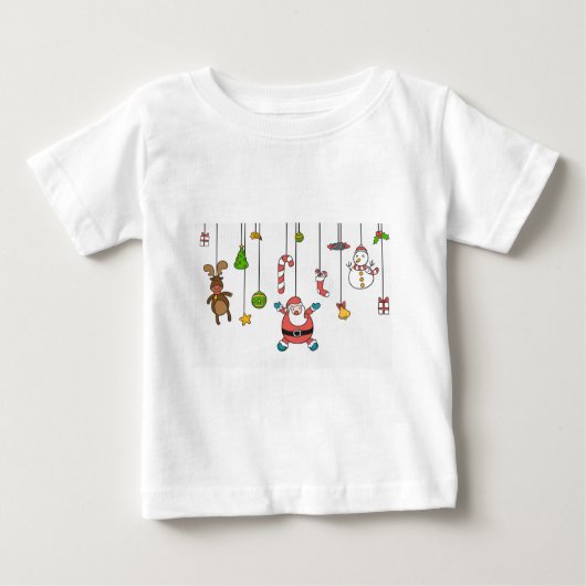 T-shirt Pour Bébé Joli dessin animé Père Noël et amis Noël (Devant)