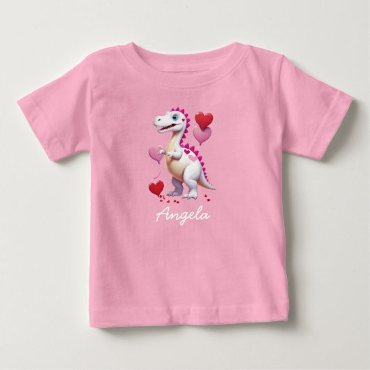 T-shirt Pour Bébé Joli dinosaure blanc de la Saint-Valentin (Devant)