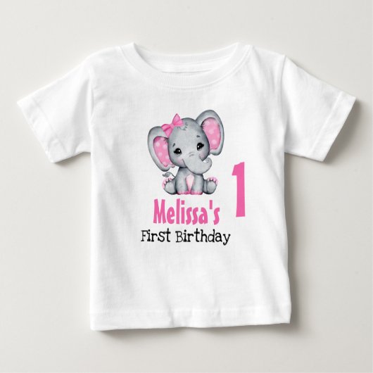 T-shirt Pour Bébé Joli éléphant de bébé rose pour le premier anniver (Devant)