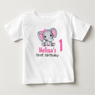 T-shirt Pour Bébé Joli éléphant rose bébé pour un premier anniversai