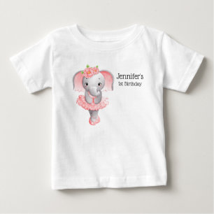 T-shirt Pour Bébé Joli éléphant rose et gris Ballerine Anniversaire