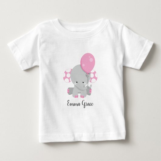 T-shirt Pour Bébé Joli Eléphant Rose fille bébé Monogramme (Devant)