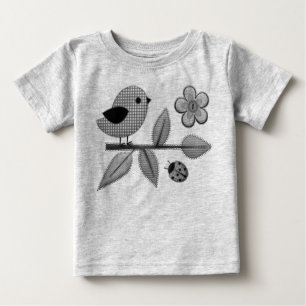 T-shirt Pour Bébé Joli En vichy Oiseau et Ladybug Garden Art