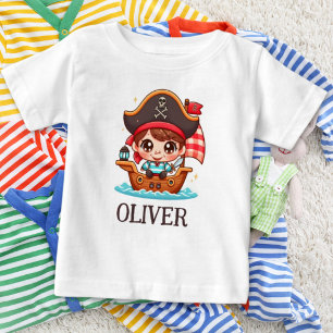 T-shirt Pour Bébé Joli enfant pirate marin et bateau pirate