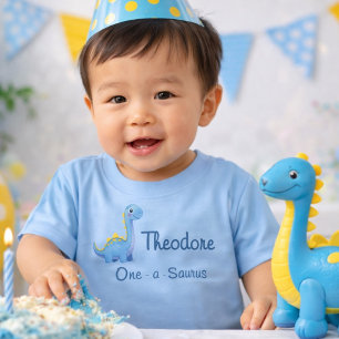 T-shirt Pour Bébé Joli Garçon Bleu Aquarelle One-a-Saurus 1er Annive