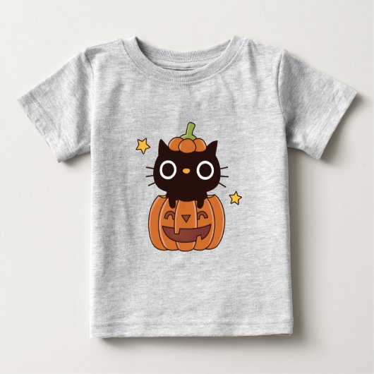 T-shirt Pour Bébé Joli Halloween Chat noir en Citrouille bébé (Devant)