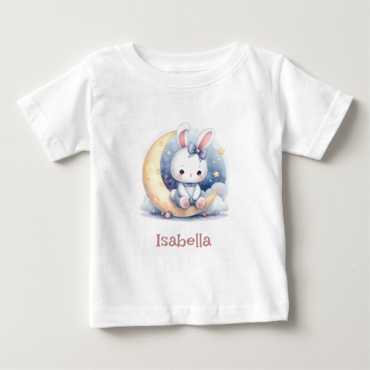 T-shirt Pour Bébé joli lapin assis sur la lune  (Devant)