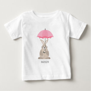 T-shirt Pour Bébé Joli lapin avec parapluie nom personnalisé 