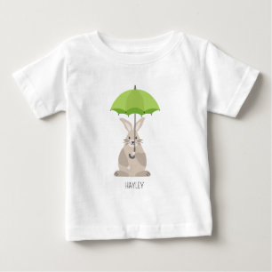 T-shirt Pour Bébé Joli lapin avec parapluie nom personnalisé 