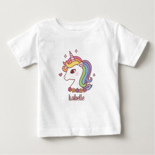 T-shirt Pour Bébé Joli licorne avec une crinière arc-en-ciel Doodle 