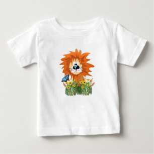 T-shirt Pour Bébé Joli lion caricature dans le jardin fleuri